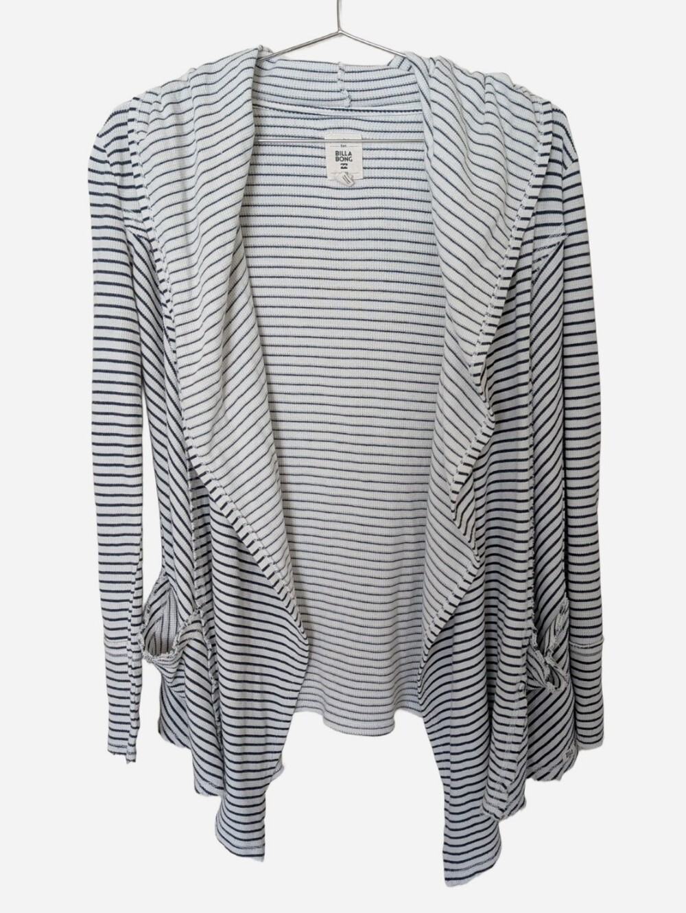 Billabong White & Black Striped Knit Hooded Cardigan
